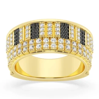 Piano Black & White Diamond Ring 10k Solid Gold 0.90ctw