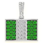Nigeria Flag Emerald & Diamond Pendant  Solid Gold 0.75ctw